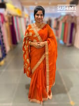 Rust Orange Organza Saree with sabhyasachi borders S62115