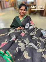 Black Designer Organza with Tissue applique work : S62F094