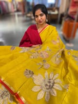 Mango Yellow Designer Organza with Tissue applique work
