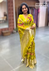 Neon Green Pure Organza Saree with pythani embroidery : S62F159