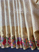 Gold Kanjeevaram Tissue Sareewith petite point embroidery : D62F087