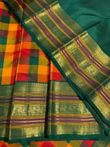 Multi color checks kanjeevaram saree