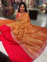 Red Crush Tissue Saree with Bandhini & Sabhya borders SS50398