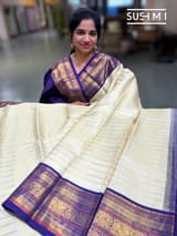 Ivory Vintage Stripes  kanjeevaram Saree