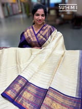 Ivory Vintage Stripes  kanjeevaram Saree