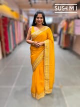 Marygold Yellow pure Organza with sabhya borders : S62F144