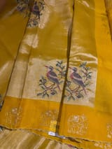 Mango Yellow Premium Handloom Designer Tissue saree with exquisite embroidery