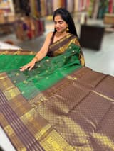 Emerald Green & Coffee Brown Combo Vaira Oosi Checks Kanjeevaram Saree