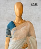Mint Pure Organza Saree with heavy Handwork