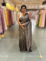 Brown Handloom Mul Tissue Stripes Saree with fusion blouse