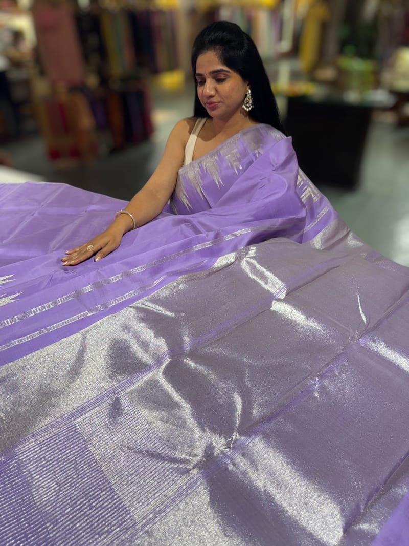 Lilac Vintage kanchi Saree with temple border SS50162