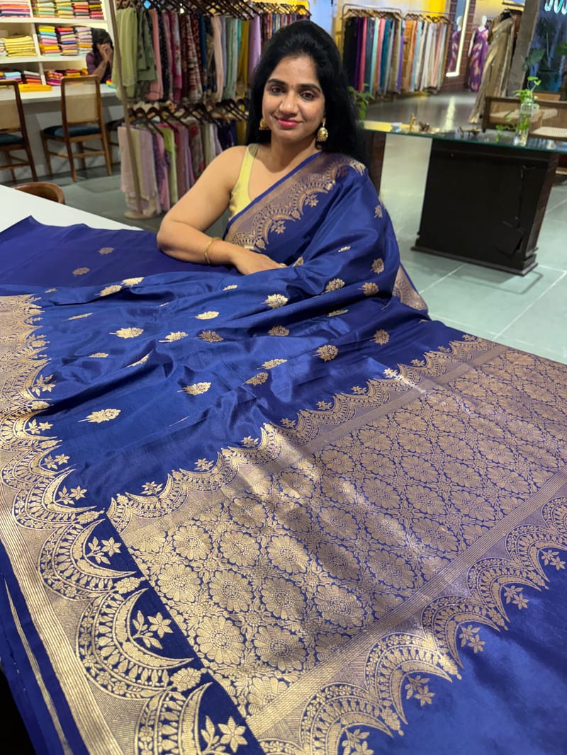 Midnight Blue Poona Silk Saree