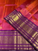 Orangish Pink Vintage kanchi checks  saree