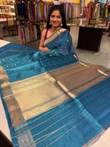 Peacock Blue Banarasi handloom tissue saree