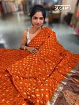 Rust Orange Banarasi Bandhej Silk saree : D62F013