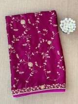 Wine Pure Satin Saree with allover floral
