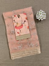Peach Muslin allover embroidered Saree with pichwai printed blosue