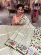Sea Green kora tissue saree with pythani inspired embroidery
