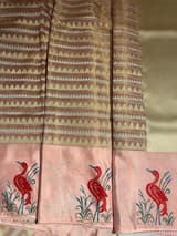 Peach Pink Banarasi Tissue saree with swan embroidery SS50403