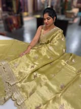 Lime Green Handloom Tissue Saree with Embroidery