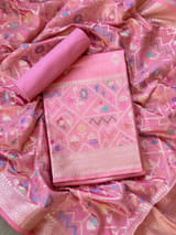 Coral Pink Banarasi Chiniya Silk 3-pc Suit set : SS62J03