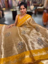 Mustard Banarasi Brocade Tissue with embroidery