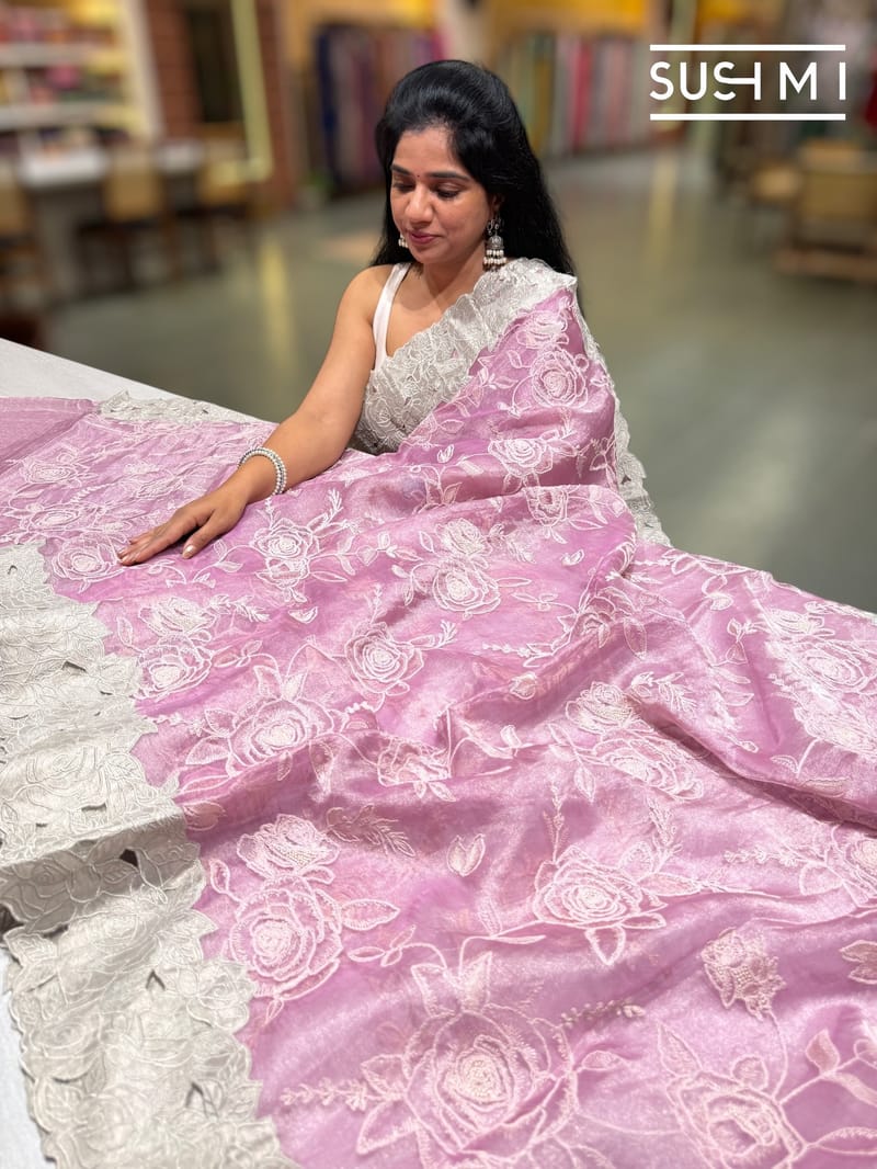Lilac Pink Designer Tissue with embroidery