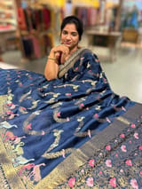 Midnight Blue Mashru Silk Saree with allover weaving and Sahbysachi borders and Blouse SS50575