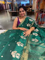 Bottle Green Handloom Raw Silk Saree SS50493