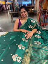 Bottle Green Handloom Raw Silk Saree SS50493