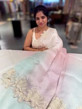 Ombre dyed Pure Organza Saree with parsi gara embroidery SS50280