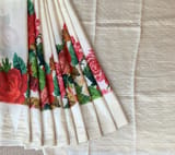 Half white Designer printed kanchi soft silk saree with temple border SS50370