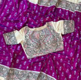 Majenta Ikkath patola saree with madhubani hand painting