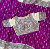 Majenta Ikkath patola saree with madhubani hand painting