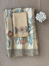 Mul silk handpainted Saree with tissue stripes