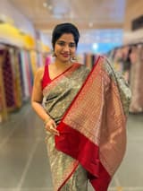 Bottle Green Banarasi katan Tonchoi weaving Saree with red Mashru borders