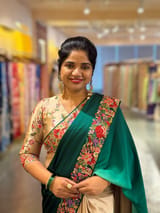 Chickoo and emerald Green Pure Satin Ombre Dyed Saree with Petite Point Embroidered Border and blouse.