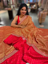 Red Crush Tissue Saree with Bandhini & Sabhya borders SS50398