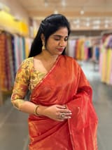 Red chanderi Tissue saree with designer tissue blouse