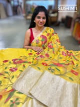 Yellow Pure Organza Saree with pythani embroidery : S62F161