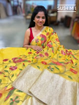 Yellow Pure Organza Saree with pythani embroidery : S62F161