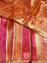 Orange and Pink Rangkaat  Banarasi handloom tissue stripe saree