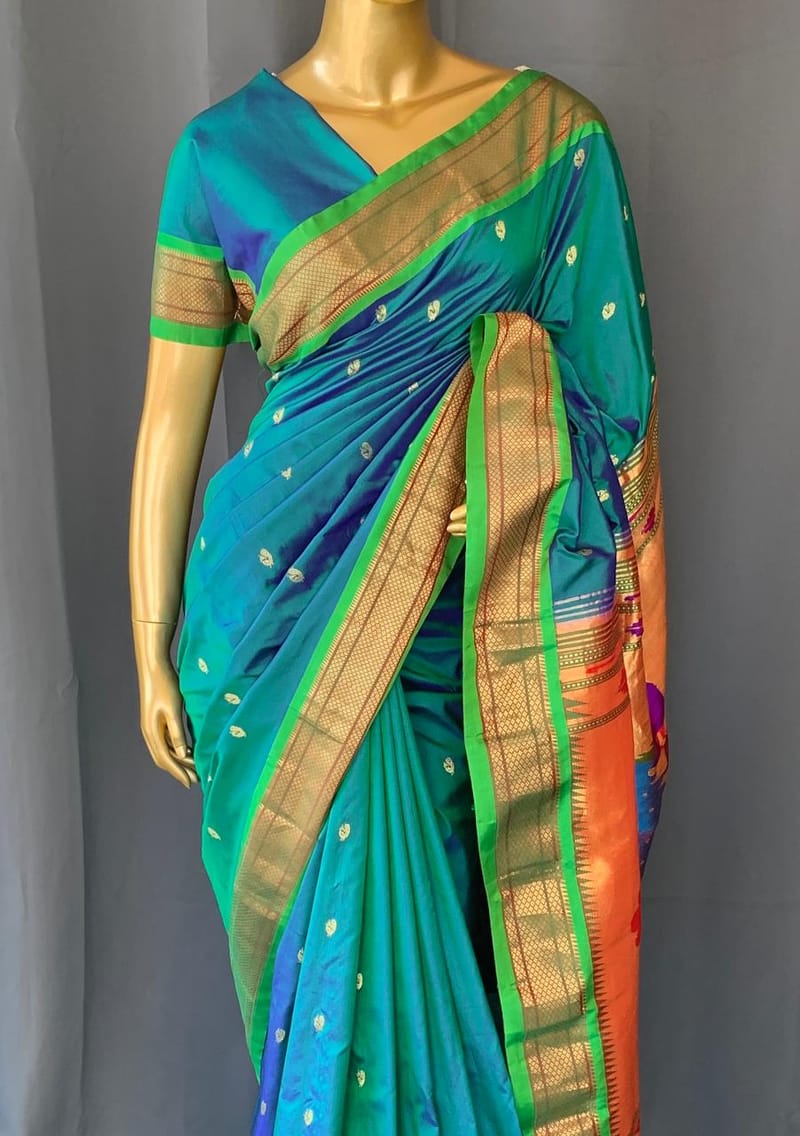 Peacock Blue Pure handloom yeola pythani Saree