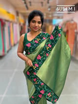 Bottle green Banarasi Tissue with petite point embroidery: S62F185