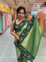 Bottle green Banarasi Tissue with petite point embroidery: S62F185