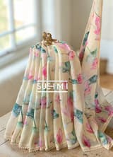 Pure lenin saree with statement Pichwai Print