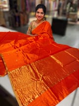 Orange Chanderi Pattu Silk Saree with Tissue allover petite point embroidered blouse SS50601