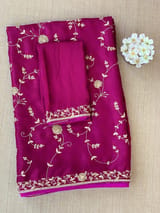 Wine Pure Satin Saree with allover floral