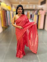 Bright Pink chaderi Tissue saree with designer tissue blouse