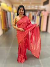 Bright Pink chaderi Tissue saree with designer tissue blouse